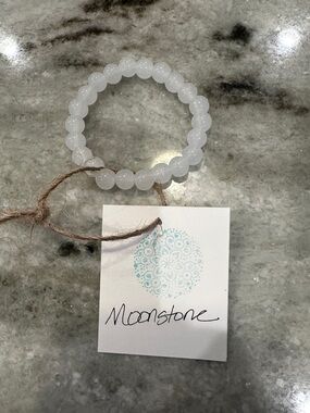 Reiki Infused Moonstone Beaded Natural Gemstone Stretch Bracelet